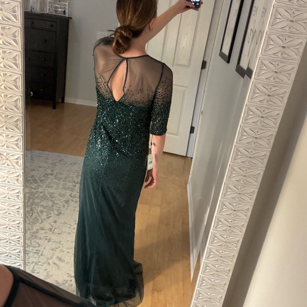 Adrianna Papell Emerald Green Sweetheart Gown with 3/4 Sleeves - Picture 3 of 7